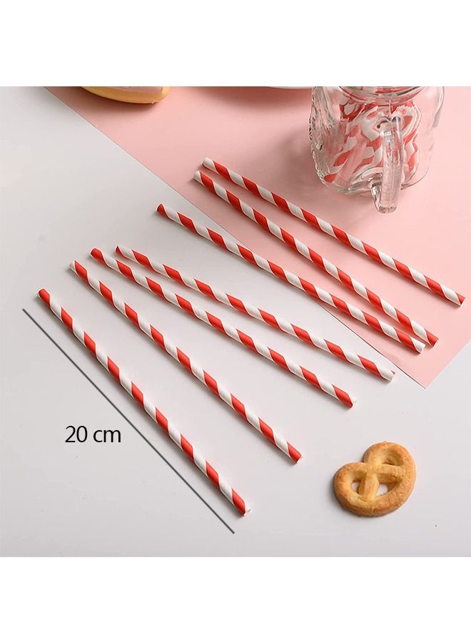 100-Piece Disposable Drinking Striped Paper Straws, Red Striped Paper Straws for Juice Shakes Smoothies Cocktail