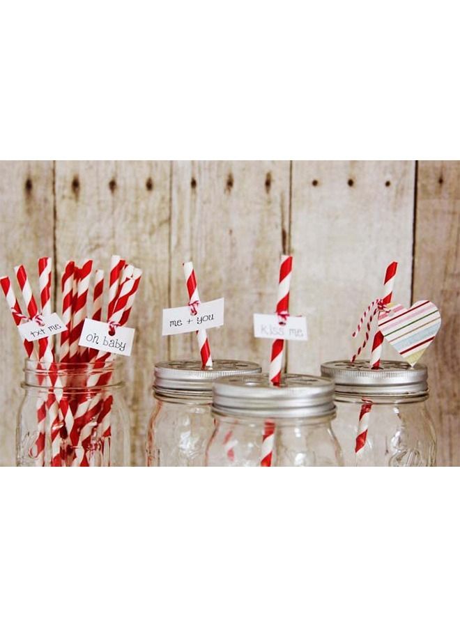 100-Piece Disposable Drinking Striped Paper Straws, Red Striped Paper Straws for Juice Shakes Smoothies Cocktail