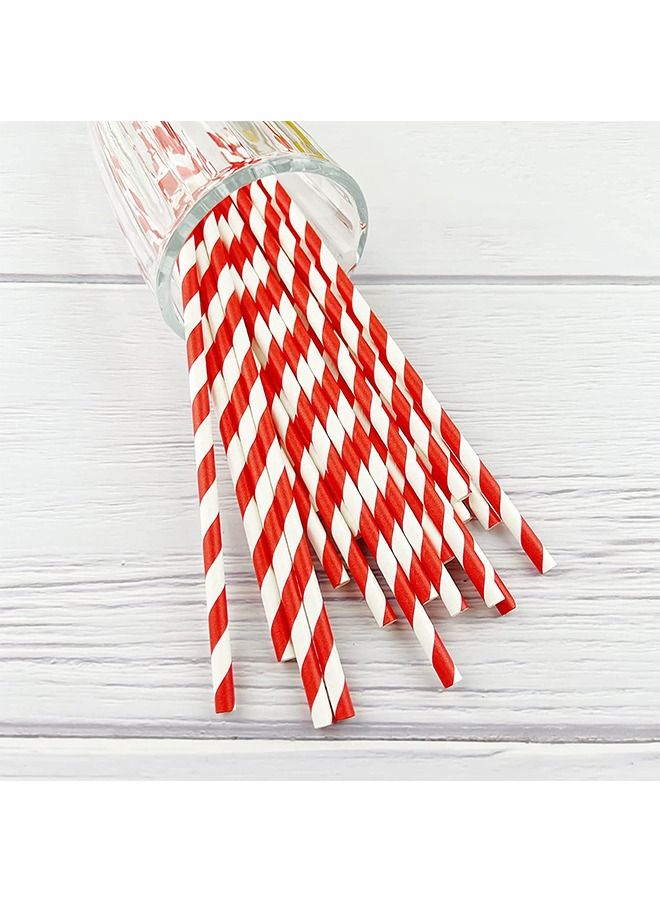 100-Piece Disposable Drinking Striped Paper Straws, Red Striped Paper Straws for Juice Shakes Smoothies Cocktail