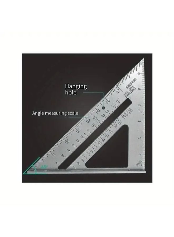 7 Inch Aluminum Alloy Triangle Ruler 45 Degree Angle Square Silvery Precision Markings - Image 1