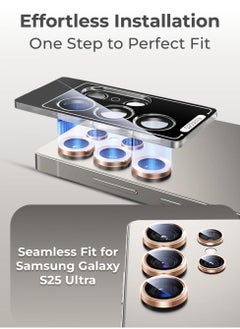 glassology Samsung Galaxy S25 Ultra Camera Lens Guard, Shatterproof, High Transparency, Case Friendly design, Premium Tempered Glass, Ensure durability and clarity. Gold  - Image 2