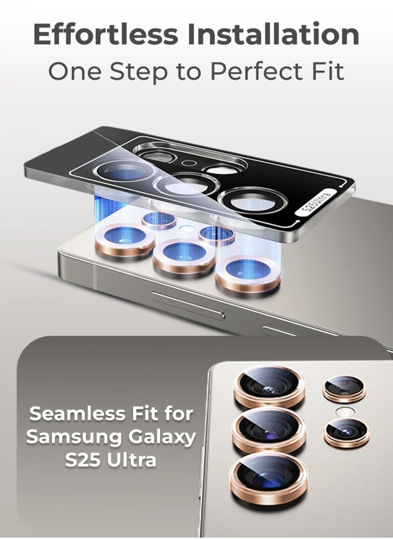 glassology Samsung Galaxy S25 Ultra Camera Lens Guard, Shatterproof, High Transparency, Case Friendly design, Premium Tempered Glass, Ensure durability and clarity. Gold  - Image 2