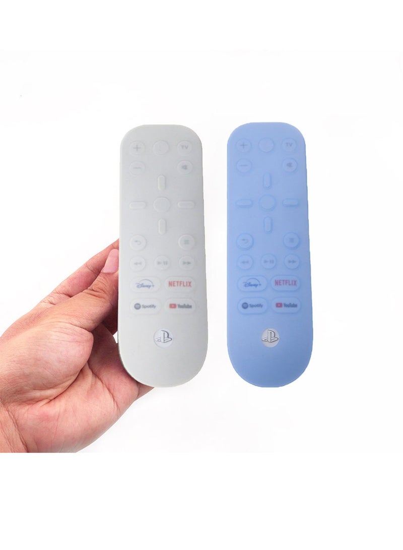 2 Pcs Remote Control Protective Cover Case Compatible for Sony PS5, Soft Silicone Overall Full Body Dustproof，Shock Absorption Washable Game Console Media Remote Control Case (White+Blue) - Image 1