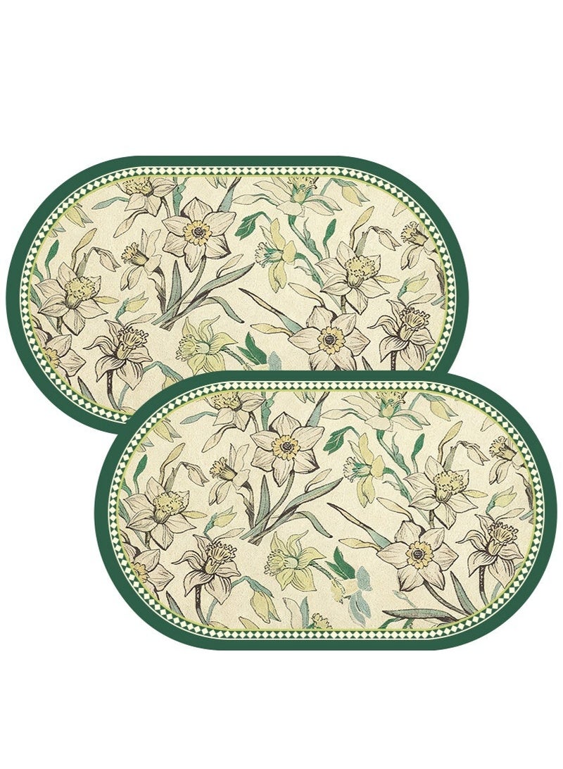 ميرتينج سجادة حمام غير قابلة للانزلاق، قطعتان، سجاد حمام رقيق للغاية بظهر مطاطي، مناسب أسفل الباب، سريع الجفاف، فائق الامتصاص، قابل للغسل، سجادة حمام، سجادة دش لأرضية الحمام وحوض الاستحمام، 60×40 سم، أخضر - Image 1