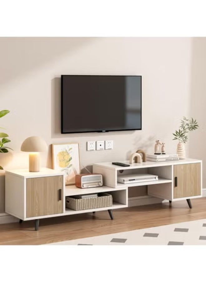 كلناميان حامل تلفزيون لغرفة المعيشة مع خزانة تخزين، مركز ترفيهي عصري، لون أبيض وبيج - Image 2