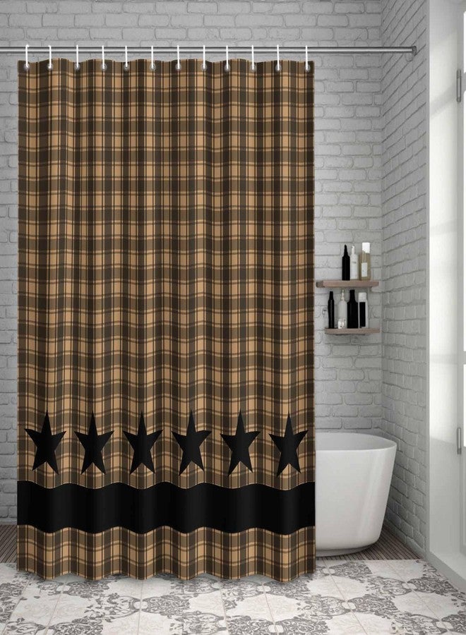 Pinroote Retro Country Star Shower Curtain, Stall Shower Curtains for Bathroom/Bathtub, Brown Black Buffalo Plaid Waterproof Fabric Shower Curtain Set with 12 Hooks, Standard 72" x 72" - Image 5