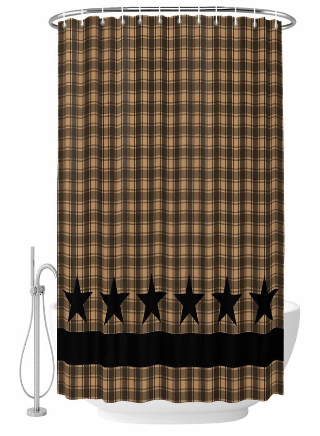 Pinroote Retro Country Star Shower Curtain, Stall Shower Curtains for Bathroom/Bathtub, Brown Black Buffalo Plaid Waterproof Fabric Shower Curtain Set with 12 Hooks, Standard 72" x 72" - Image 1
