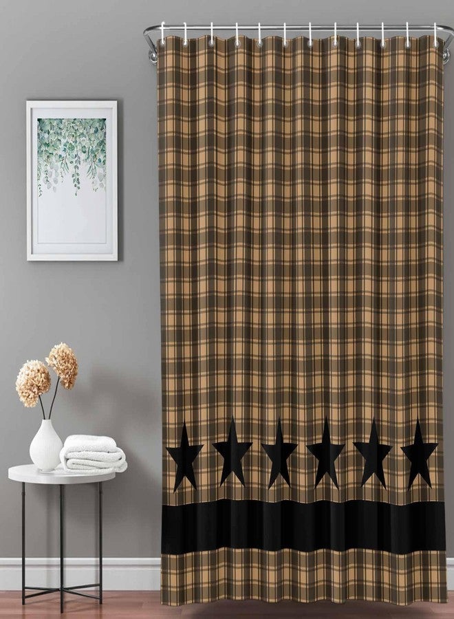 Pinroote Retro Country Star Shower Curtain, Stall Shower Curtains for Bathroom/Bathtub, Brown Black Buffalo Plaid Waterproof Fabric Shower Curtain Set with 12 Hooks, Standard 72" x 72" - Image 3
