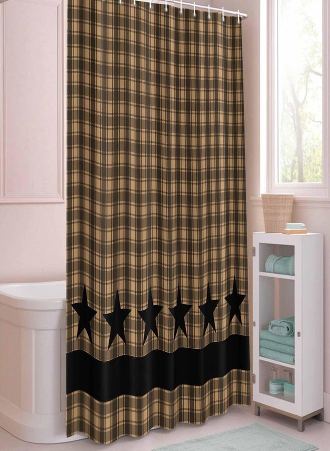 Pinroote Retro Country Star Shower Curtain, Stall Shower Curtains for Bathroom/Bathtub, Brown Black Buffalo Plaid Waterproof Fabric Shower Curtain Set with 12 Hooks, Standard 72" x 72" - Image 4