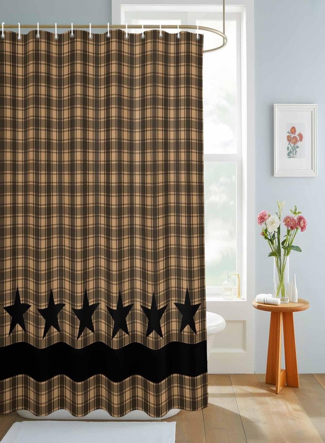 Pinroote Retro Country Star Shower Curtain, Stall Shower Curtains for Bathroom/Bathtub, Brown Black Buffalo Plaid Waterproof Fabric Shower Curtain Set with 12 Hooks, Standard 72" x 72" - Image 2
