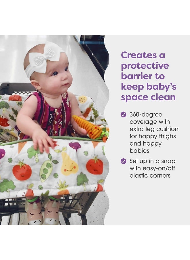 بوبي Boppy Shopping Cart and High Chair Cover | Multi-Color Farmers Market Veggies with Attached Plush Carrot Toy| 2-Point Safety Belt | Wipeable, Machine Washable | 6-48 Months - Image 2