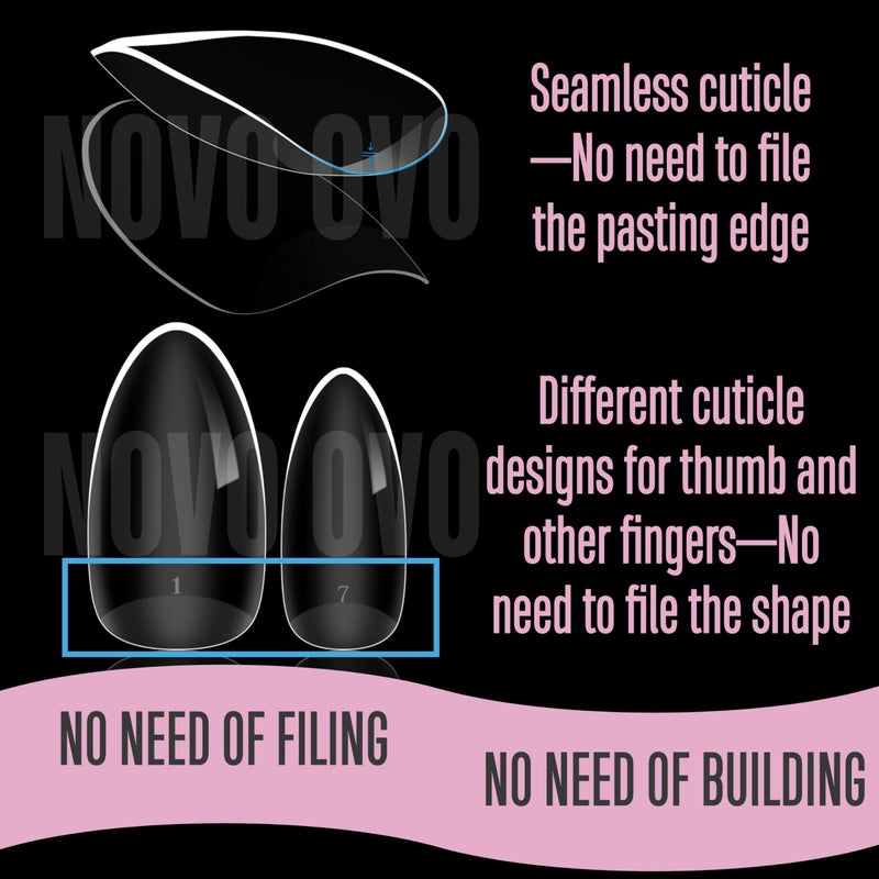 NOVO OVO Extra Thick Almond Nail Tips Press on Natural Curve, Medium Soak Off Soft Gel Fake Nail Extension, Full Cover Matte Cuticle False Nails for Acrylic French, Salon DIY x 14 Sizes 336 pcs - Image 4