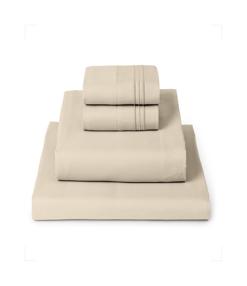 Mellanni Queen Sheets Set 4 PC Iconic Collection Bedding Hotel Luxury Extra Soft Cooling Bed Sheets Wrinkle Fade Stain Resistant Queen Beige