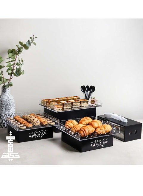 Black color buffet tables package It comes with an Arabic phrase Black 33x21x13 cm