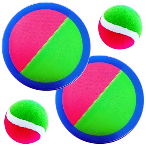 AppleRound Toss and Catch Velcro Ball Set (Hook and Loop), Kids Outdoor Games, Beach Toys, Backyard Sports, Paddle Ball Games (Pack of 2 Paddles and 2 Balls) - Image 1