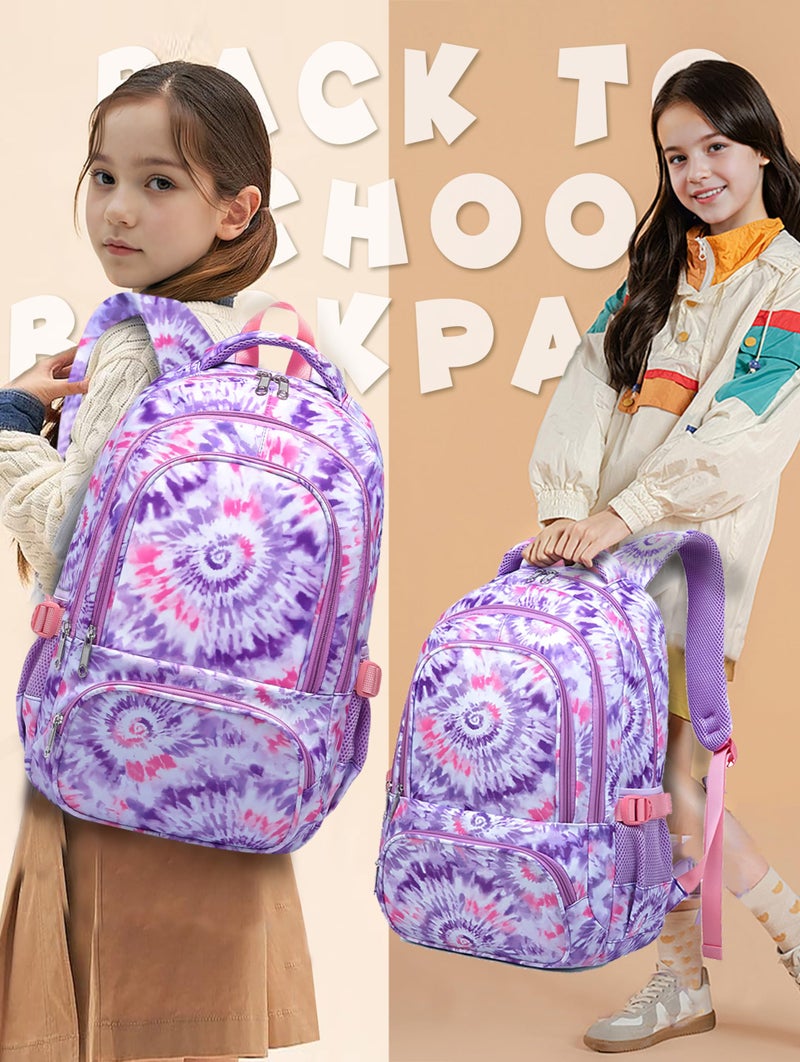 BLUEFAIRY Kids Backpack for Girls Elementary Primary Middle School Bag for Aged 8-10 for Teens Childs Bookbag Back to School Bag Mochilas Escolares para NiÃƒÂ±as de 7 8 9 10 Tie-dye Purple - Image 3