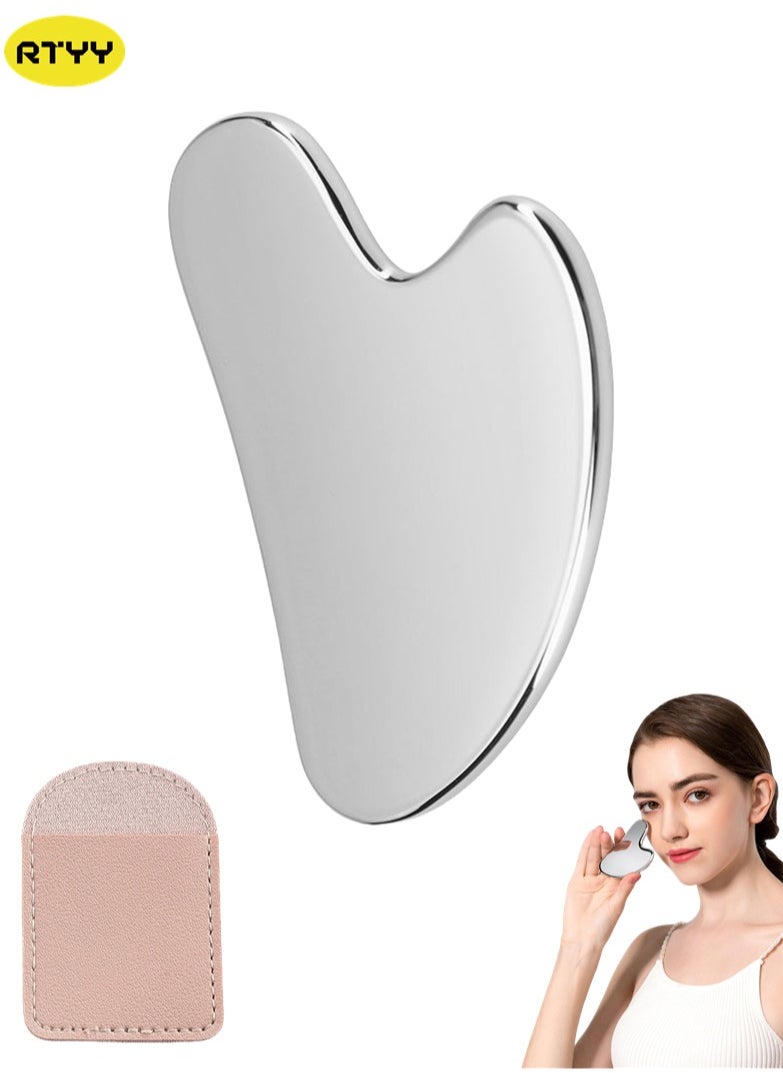 RTYY - Stainless Steel Gua Sha Facial Tools, Metal Guasha Scraping Massage Tool, Face Sculpting Tool，Lymphatic Drainage Massage Scraper for Face, Eyes, Neck, Body - Image 1