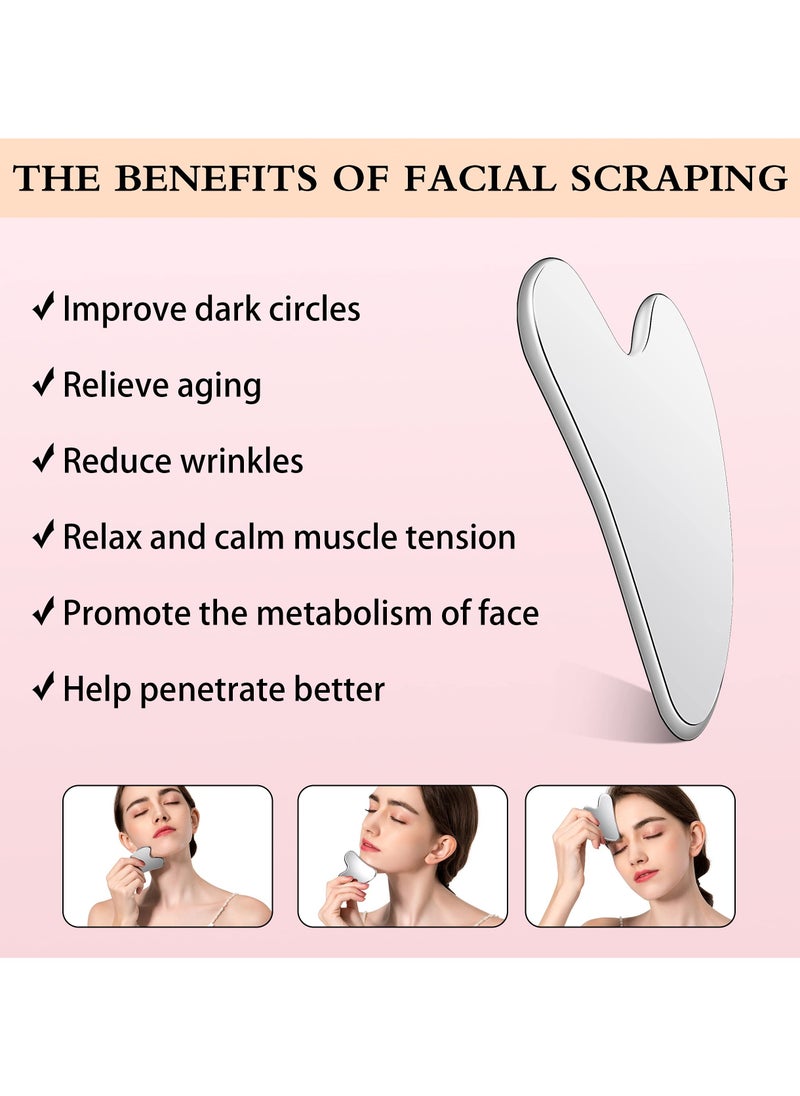 RTYY - Stainless Steel Gua Sha Facial Tools, Metal Guasha Scraping Massage Tool, Face Sculpting Tool，Lymphatic Drainage Massage Scraper for Face, Eyes, Neck, Body - Image 1
