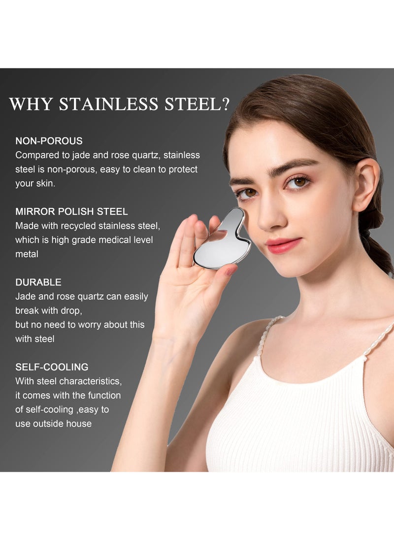 RTYY - Stainless Steel Gua Sha Facial Tools, Metal Guasha Scraping Massage Tool, Face Sculpting Tool，Lymphatic Drainage Massage Scraper for Face, Eyes, Neck, Body - Image 1