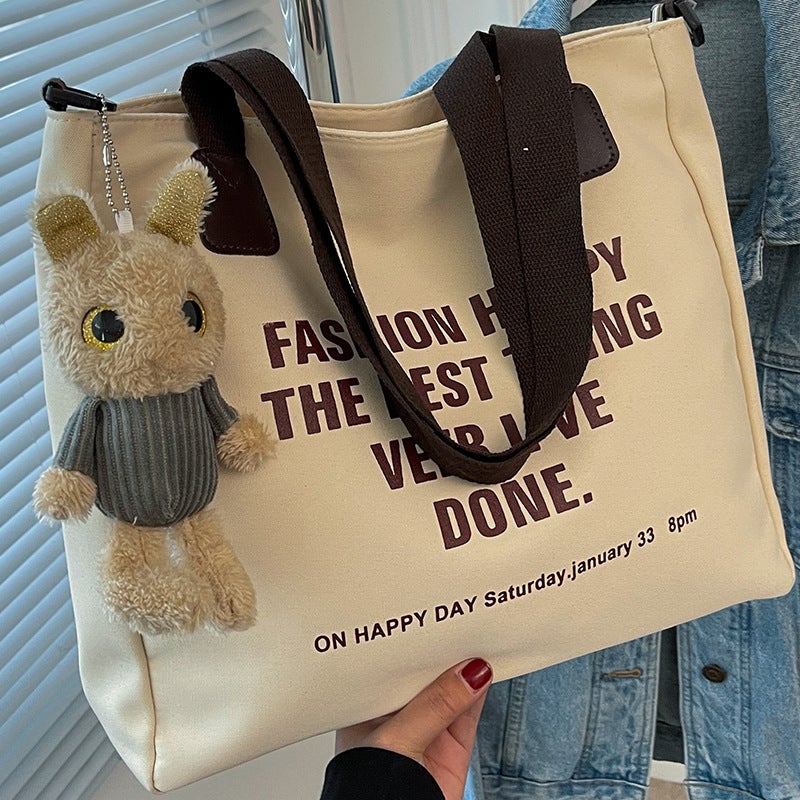 Canvas Bag Female College Student Class Bag Tote 2023 New Large Capacity Shoulder Bag Handbag Crossbody Bag Niche - Image 2