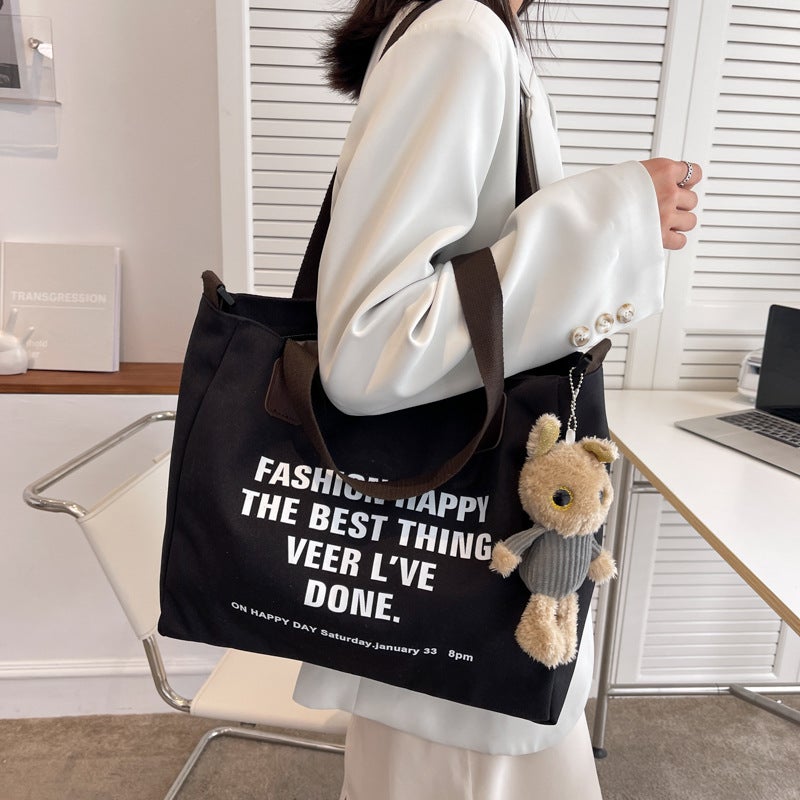 Canvas Bag Female College Student Class Bag Tote 2023 New Large Capacity Shoulder Bag Handbag Crossbody Bag Niche - Image 3
