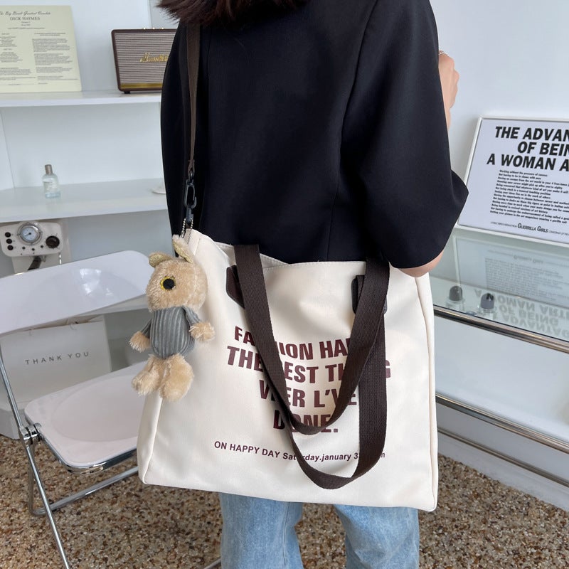 Canvas Bag Female College Student Class Bag Tote 2023 New Large Capacity Shoulder Bag Handbag Crossbody Bag Niche - Image 5