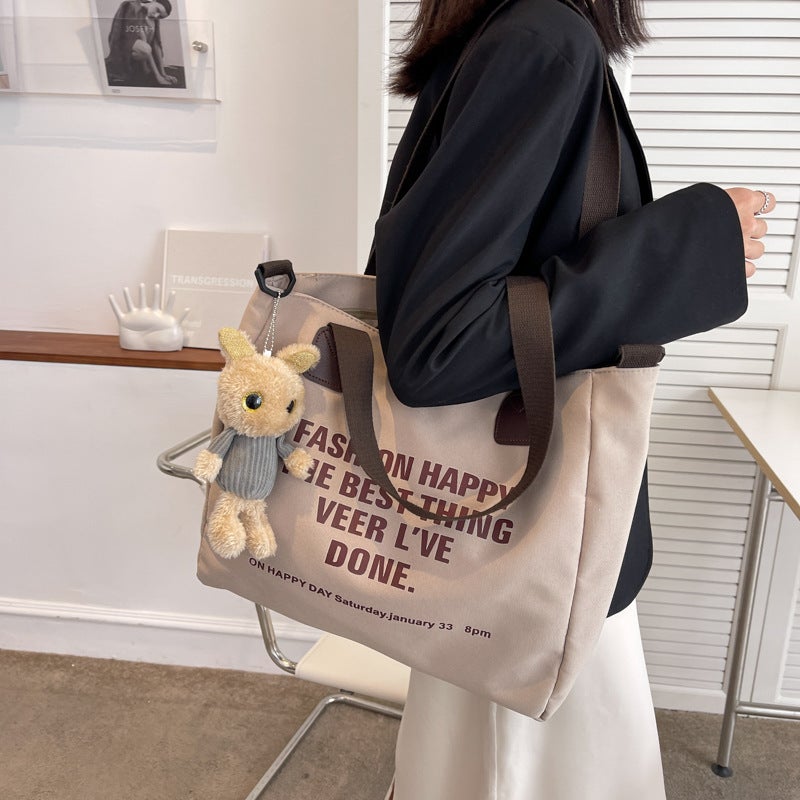 Canvas Bag Female College Student Class Bag Tote 2023 New Large Capacity Shoulder Bag Handbag Crossbody Bag Niche - Image 4