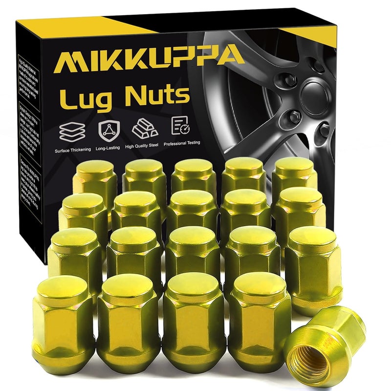 ميكوبّا صواميل العجلات الذهبية MIKKUPPA M12x1.5 - بديل لسيارات فورد فيوجن 2006-2019، فوكس 2000-2019، إسكيب 2001-2023 عجلات بعد البيع - 20 قطعة صواميل إطارات مغلقة الطرف - Image 1
