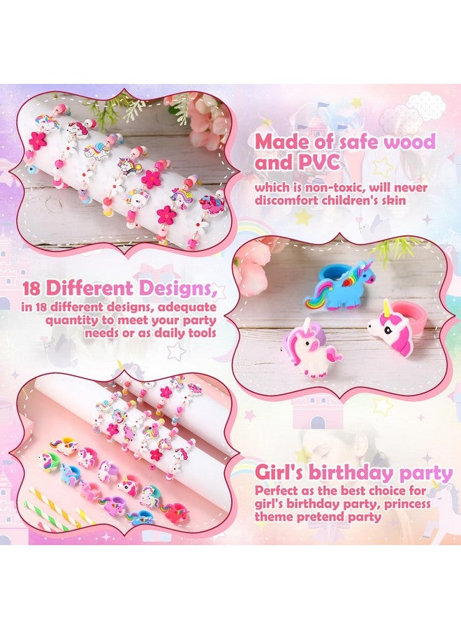تونديامو مجموعة أساور حلقات يونيكورن مكونة من 48 قطعة تتضمن 12 قطعة من أساور يونيكورن الخشبية للفتيات و36 قطعة من حلقات ألعاب يونيكورن السيليكونية، هدايا لطيفة للفتيات لحفلات يونيكورن وحقيبة هدايا عيد الميلاد - Image 3