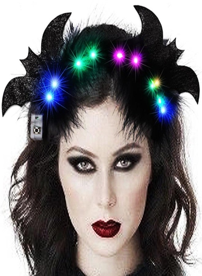 CAKURE Light Up Halloween Headband Led Black Feather Headpiece Glowing Bats Hairbands Nightclub Festivel Party Headwear Rave Hair Accessories - Image 1