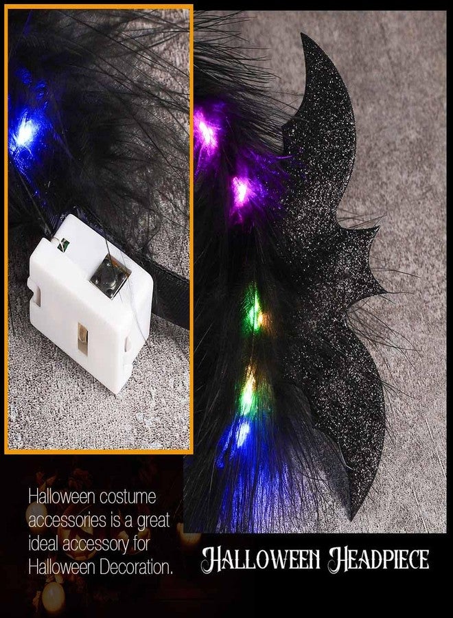 CAKURE Light Up Halloween Headband Led Black Feather Headpiece Glowing Bats Hairbands Nightclub Festivel Party Headwear Rave Hair Accessories - Image 4