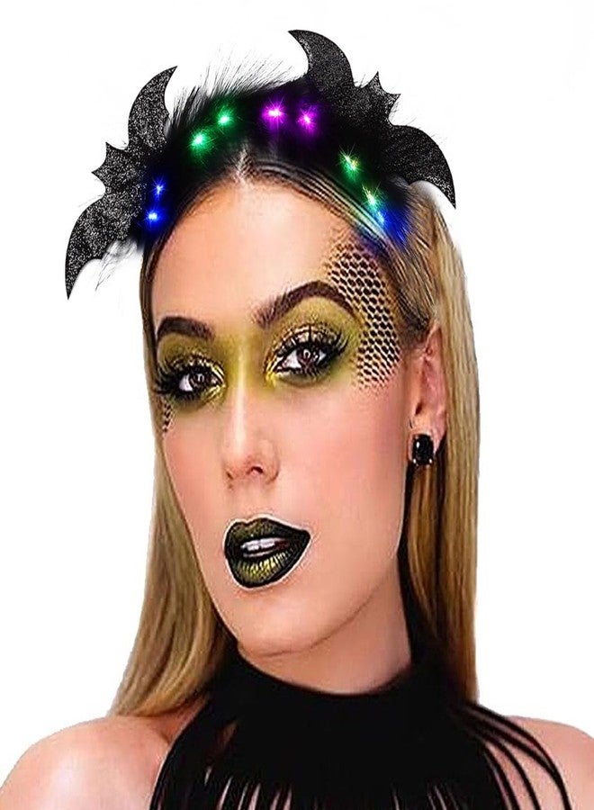 CAKURE Light Up Halloween Headband Led Black Feather Headpiece Glowing Bats Hairbands Nightclub Festivel Party Headwear Rave Hair Accessories - Image 3