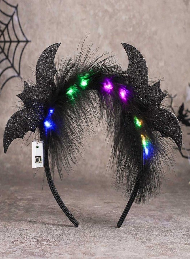 CAKURE Light Up Halloween Headband Led Black Feather Headpiece Glowing Bats Hairbands Nightclub Festivel Party Headwear Rave Hair Accessories - Image 2