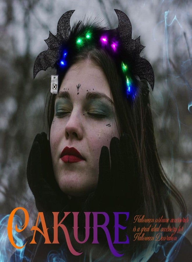 CAKURE Light Up Halloween Headband Led Black Feather Headpiece Glowing Bats Hairbands Nightclub Festivel Party Headwear Rave Hair Accessories - Image 5