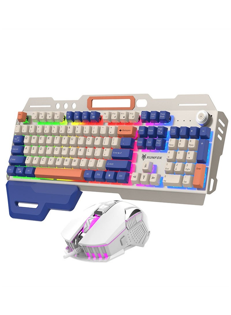 Mechanical Feel Metal Keyboard And Mouse Set White  - Image 1