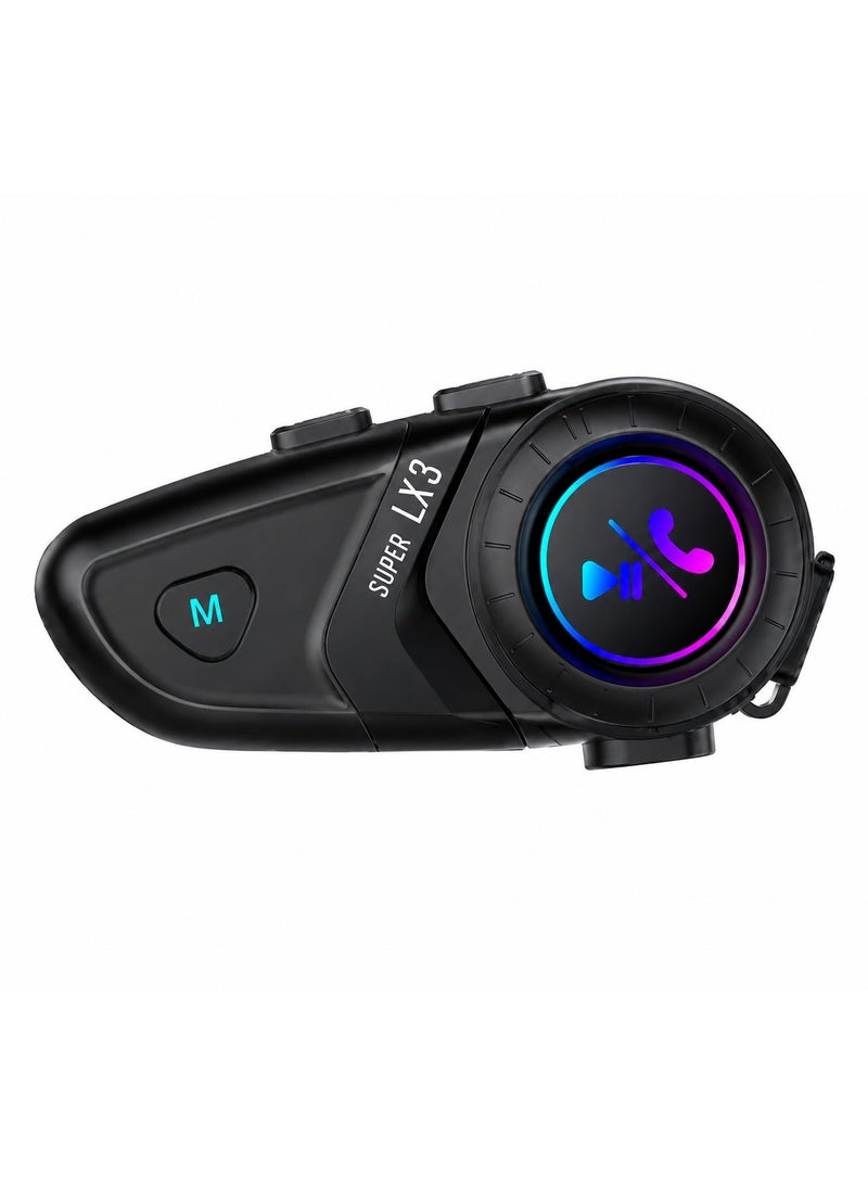 Manopola LX3 Motorcycle Helmet Bluetooth Headset, Bluetooth 5.3 Helmet Intercom with RGB Light, IP67 Waterproof, 60H Playtime, Wind Noise Reduction, One-Click AI Voice Assistant, EQ Sound Effect for Motorcycle Riding - Image 1