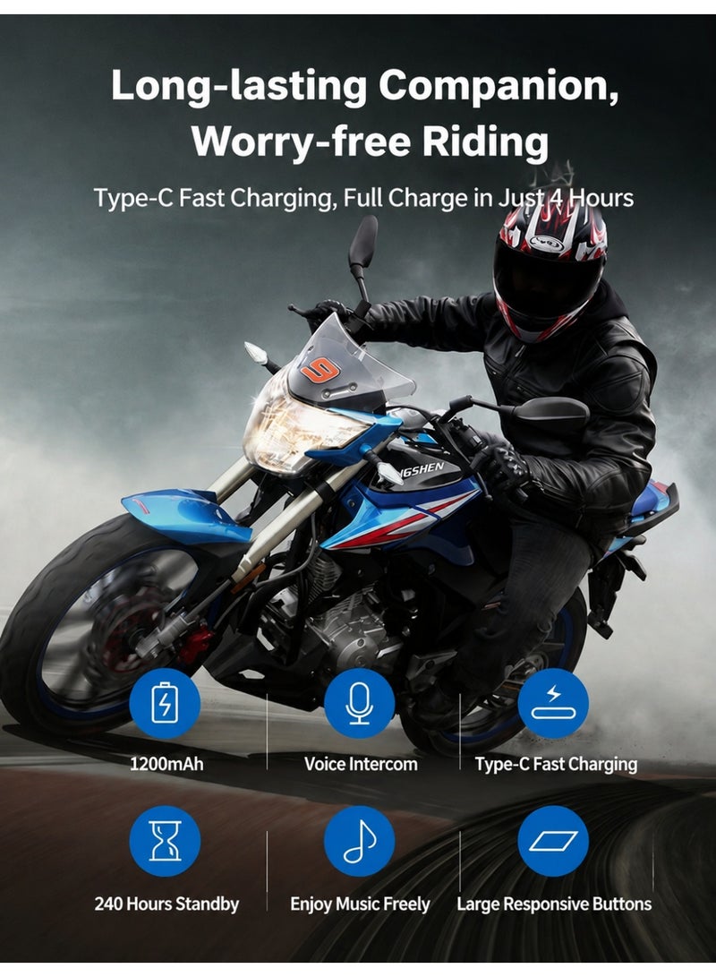 Manopola LX3 Motorcycle Helmet Bluetooth Headset, Bluetooth 5.3 Helmet Intercom with RGB Light, IP67 Waterproof, 60H Playtime, Wind Noise Reduction, One-Click AI Voice Assistant, EQ Sound Effect for Motorcycle Riding - Image 5