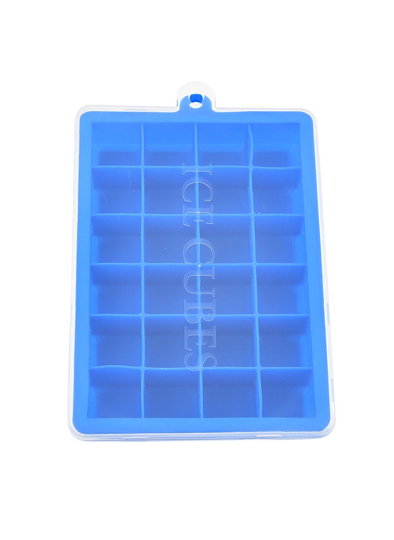 Generic Silicone Ice Tray 24 Cubes with Lid Blue 