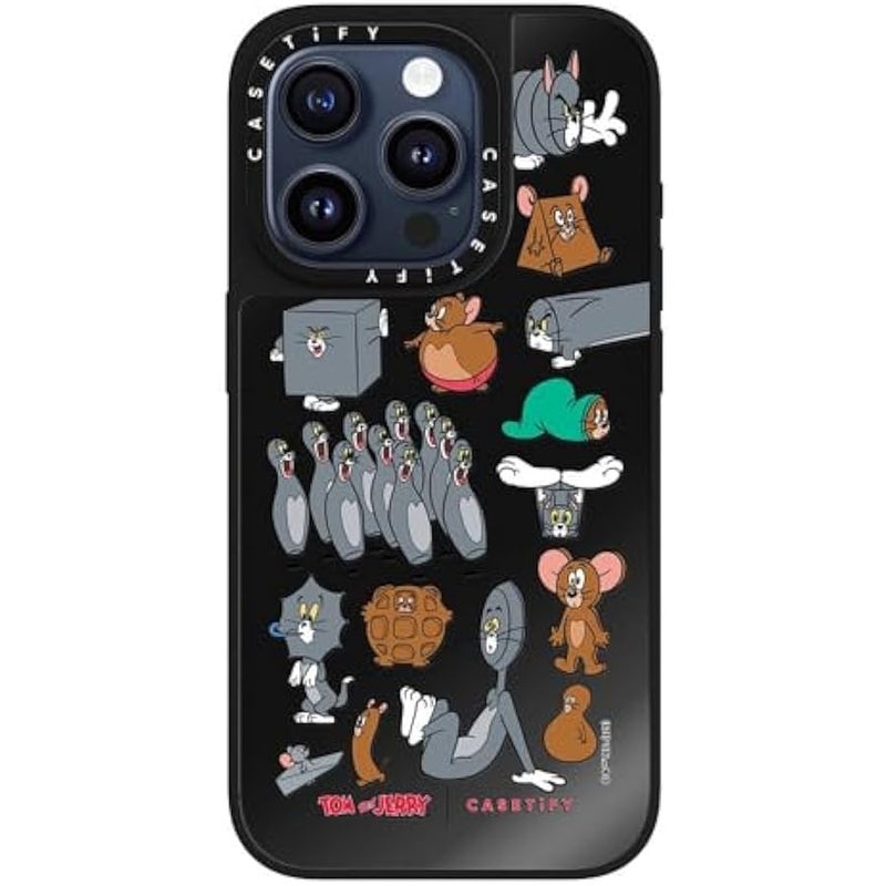 Casetify Mirror Case for iPhone 15 Pro 【Tom and Jerry Colab/Reflective / 4.9ft Drop Protection/Compatible with Magsafe】 - Pattern Sticker - Black on Black - Image 1