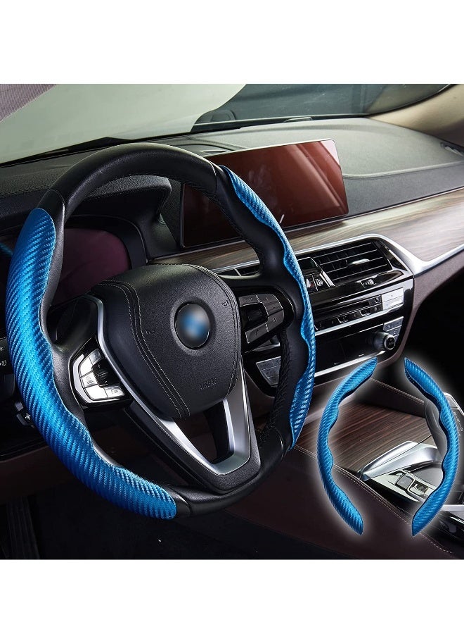 New Carbon Fiber Anti-Skid Pattern Steering Wheel Cover for Women Man, Segmented Steering Wheel Protector, Safe and Non-Slip Car Accessory, Universal Fit 99% Car Wheel Protector (Sapphire Bule) - Image 1