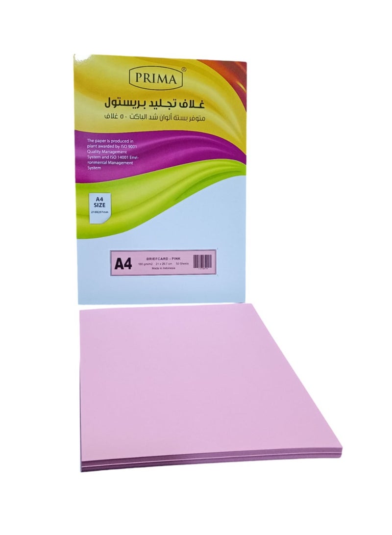 PRIMA 50 sheets of A4 pink cardboard Thickness 180 grams - Image 1