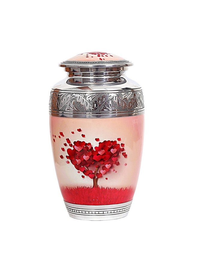 hlc Beautiful Lovely Beautiful Red Heart Cream Keepsake Urn - Keepsake Urn for Human Ashes with 1 Velvet Box Bag - Peaceful Engraved Memorial Affordable Keepsake Urn 10.5 x 6 - Image 1