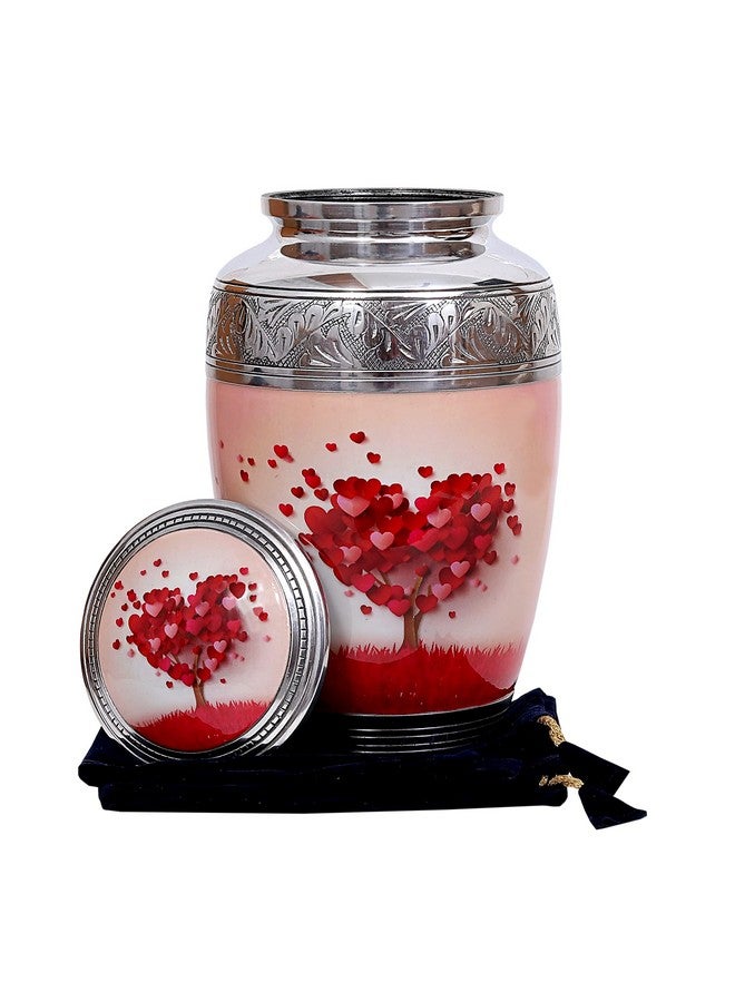 hlc Beautiful Lovely Beautiful Red Heart Cream Keepsake Urn - Keepsake Urn for Human Ashes with 1 Velvet Box Bag - Peaceful Engraved Memorial Affordable Keepsake Urn 10.5 x 6 - Image 2