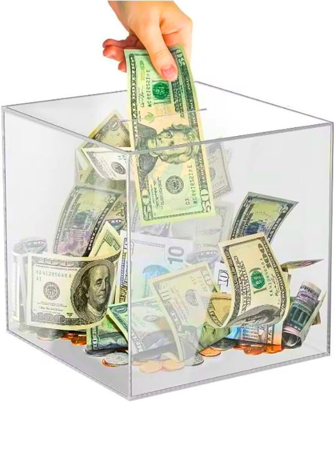 Chase Up Clear Acrylic Piggy Bank for Adults & Kids, Money Saving Box for Cash and Coins, Break to Open, 12 x 12 cm - Image 1