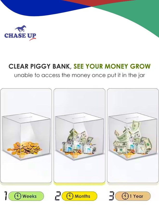 Chase Up Clear Acrylic Piggy Bank for Adults & Kids, Money Saving Box for Cash and Coins, Break to Open, 12 x 12 cm - Image 2