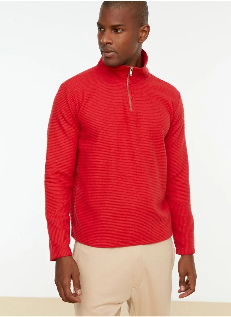 trendyol Ribbed Zip Detail Sweatshirt