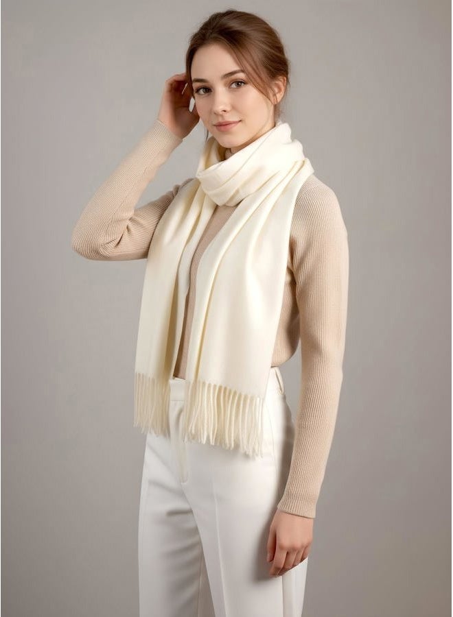 Achillea Warm Cashmere-Feel Winter Scarf – Pashmina Shawl Wrap, Blanket Scarf for Daily Wear, Travel & Cold Weather, Ivory, One size - Image 5