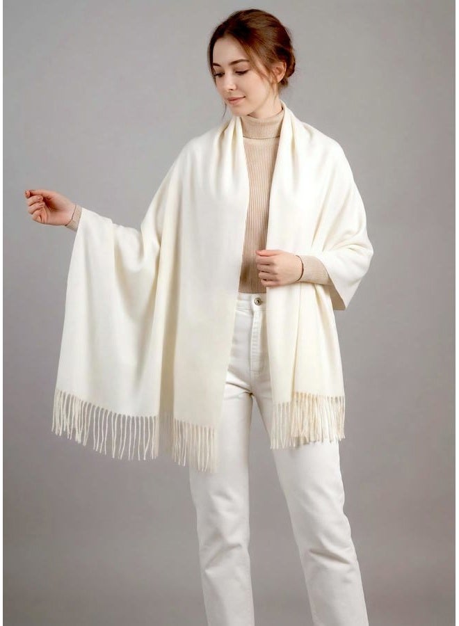 Achillea Warm Cashmere-Feel Winter Scarf – Pashmina Shawl Wrap, Blanket Scarf for Daily Wear, Travel & Cold Weather, Ivory, One size - Image 4