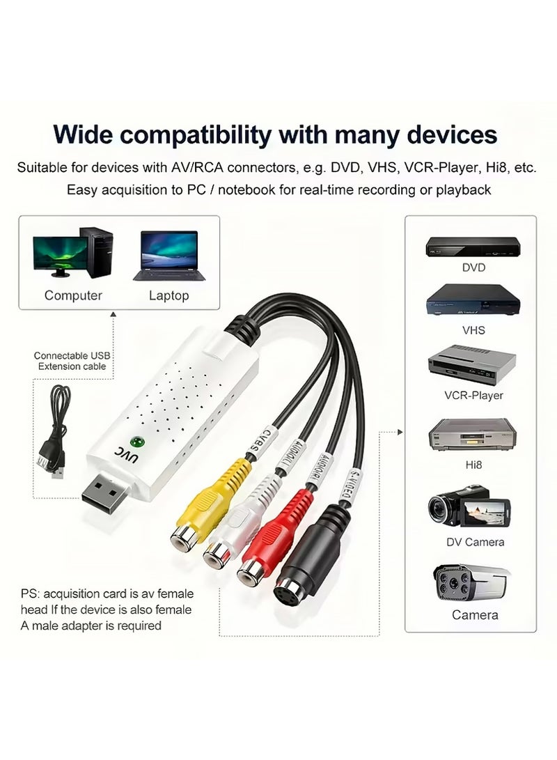 X-level USB Audio Video Converter, VHS to Digital Converter, Video Capture Card Digitize from Analog Video VCR VHS DVD, for Windows 7 8 10 Television Accessories (White) - Image 1
