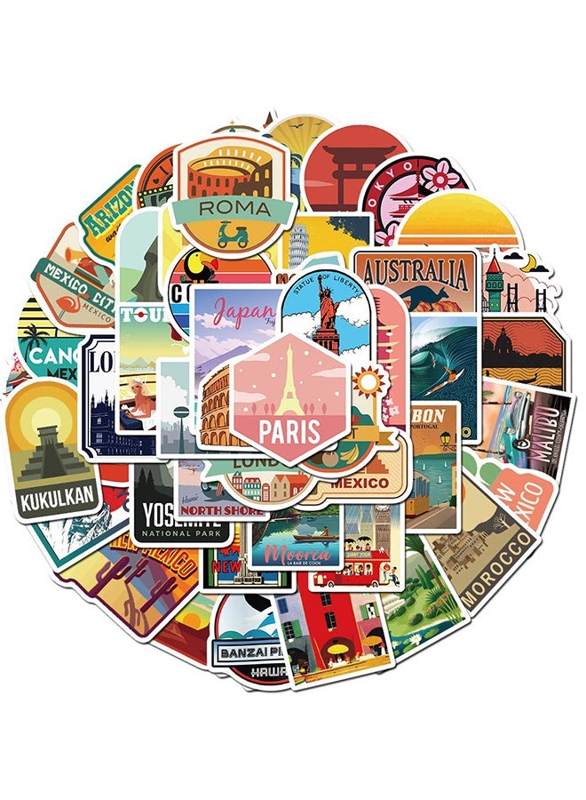 بوفان ملصقات السفر الخاصة بالمدينة، ملصقات من الفينيل مقاومة للماء عيار 50 بكسل وأمتعة زجاجة الماء المحمولة، ملصقات المناظر الطبيعية الجمالية (المدينة) - Image 1